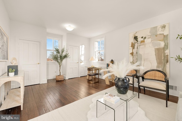 sitting room featuring hardwood / wood-style floors and plenty of natural light