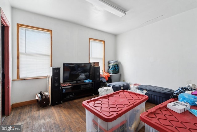 living room featuring dark hardwood / wood-style flooring