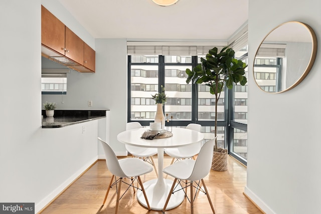 dining area with a healthy amount of sunlight and light wood-type flooring