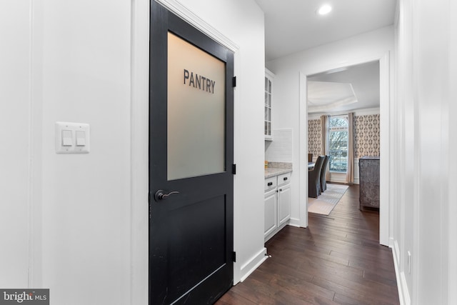 hallway featuring dark hardwood / wood-style flooring