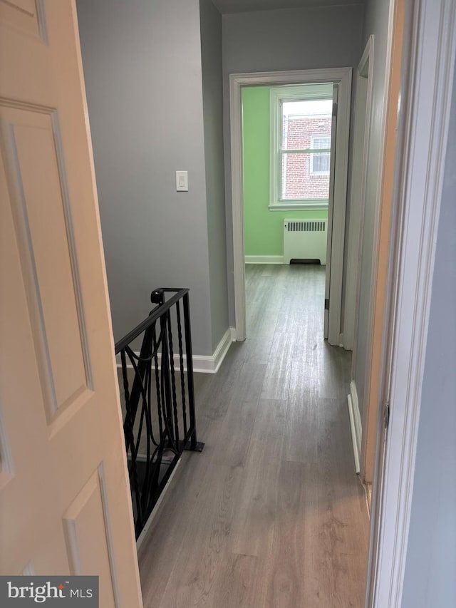 hall featuring radiator and light wood-type flooring