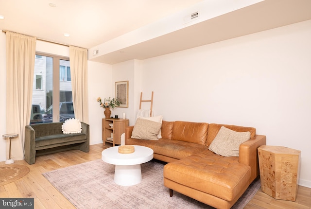 living room with light wood-type flooring