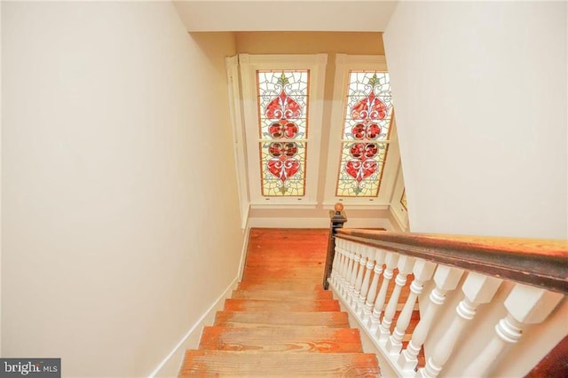 stairway featuring wood-type flooring