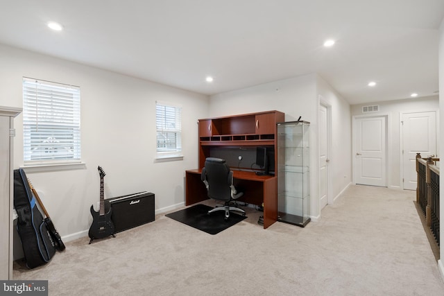 view of carpeted home office