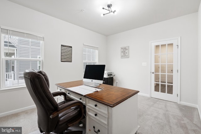 office area with light carpet