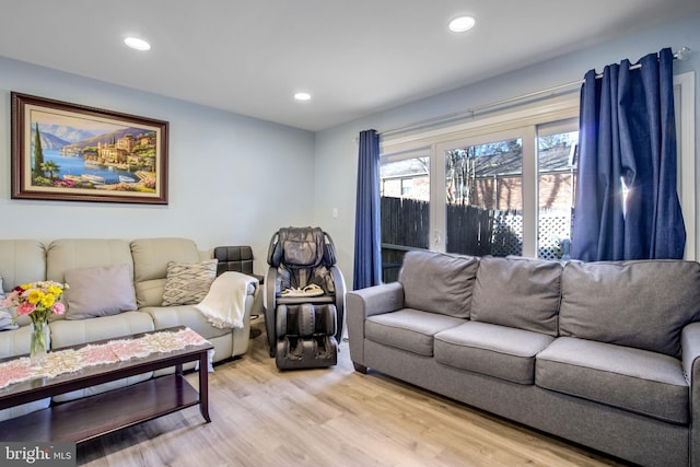 living room with light hardwood / wood-style flooring