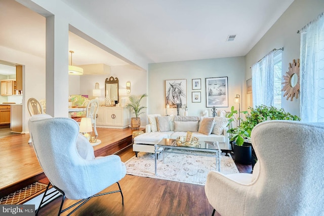 living room with wood-type flooring