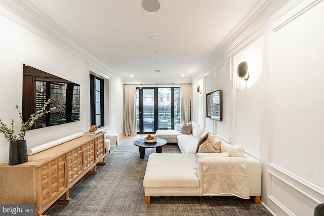 living room featuring ornamental molding