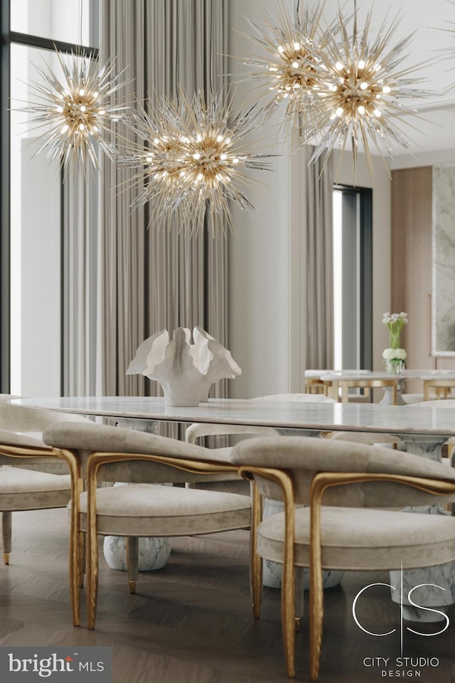 unfurnished dining area featuring a notable chandelier