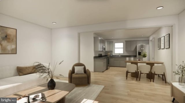 living room featuring light wood-type flooring