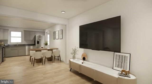 living room featuring light wood-type flooring