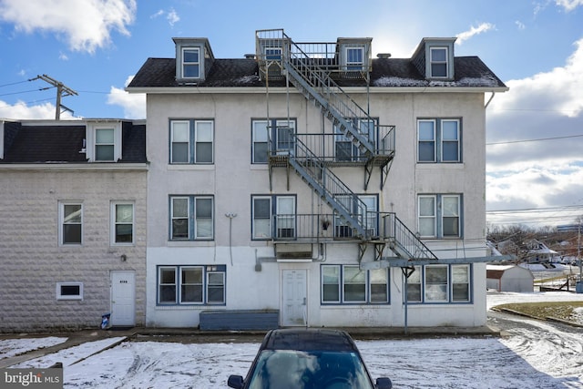 view of snow covered building