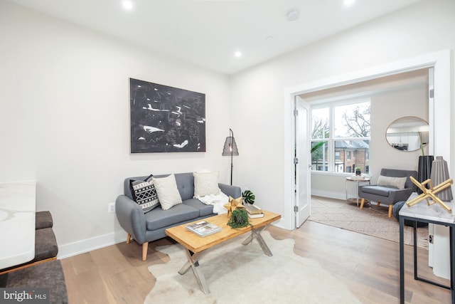 living room featuring light wood-type flooring