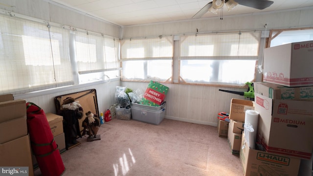 sunroom featuring ceiling fan