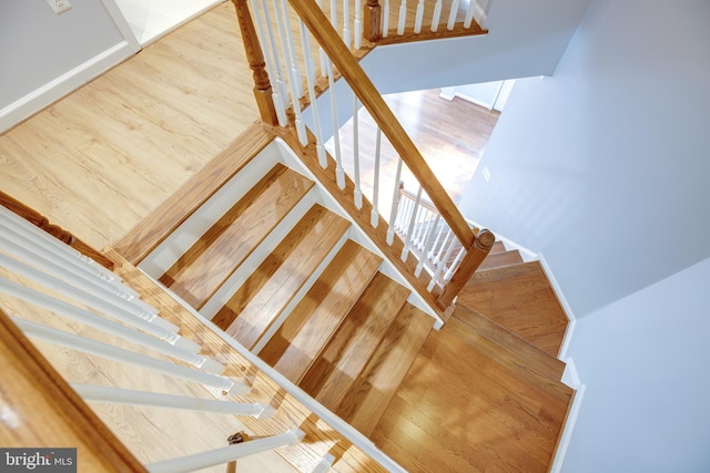 staircase featuring wood-type flooring