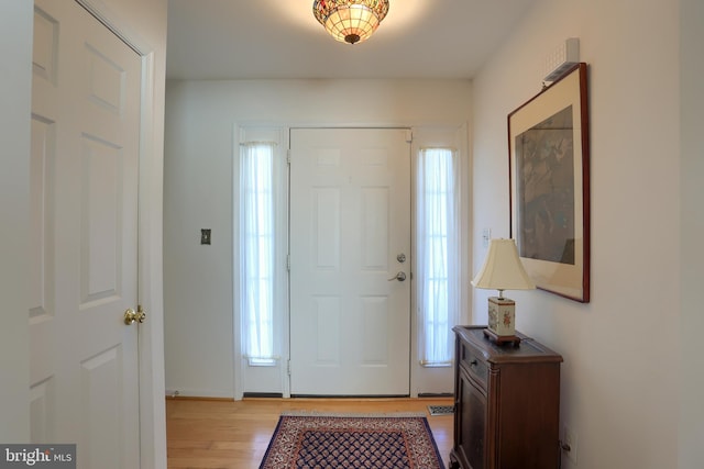 entrance foyer featuring light wood-type flooring and a healthy amount of sunlight