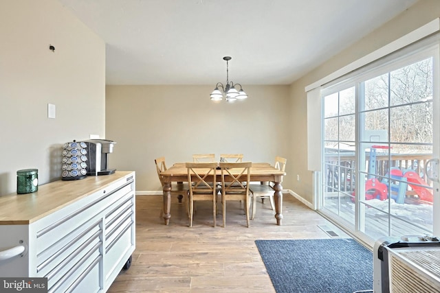 dining room with an inviting chandelier and light wood-type flooring