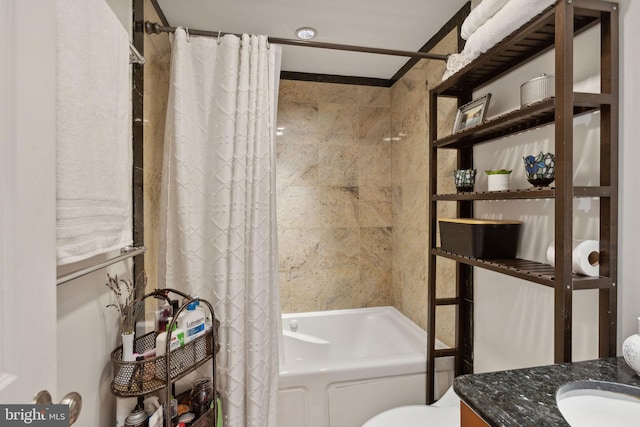 bathroom featuring shower / bath combo with shower curtain and toilet