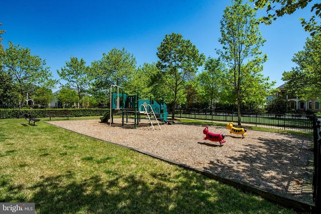 view of playground featuring a yard