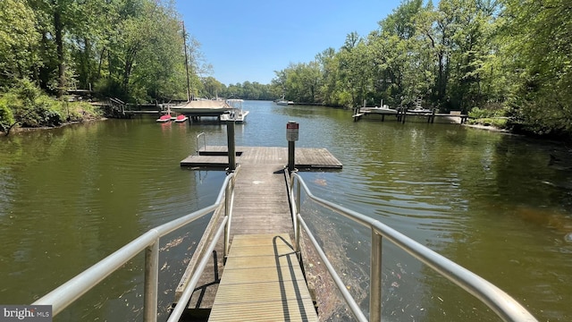 dock area featuring a water view