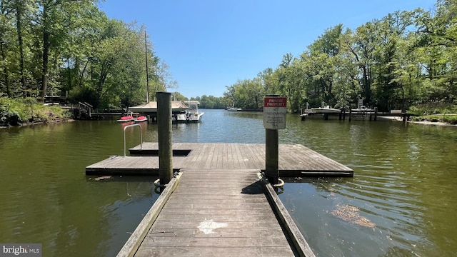 view of dock with a water view