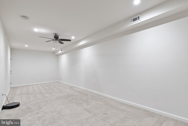 carpeted empty room with ceiling fan