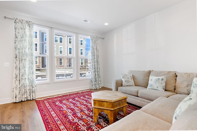 living room with hardwood / wood-style flooring