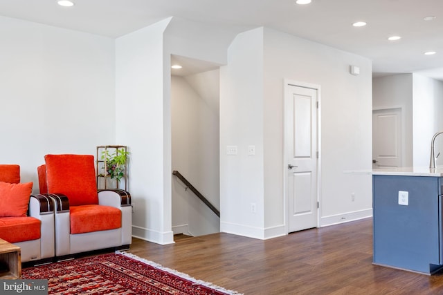 living area with dark hardwood / wood-style floors