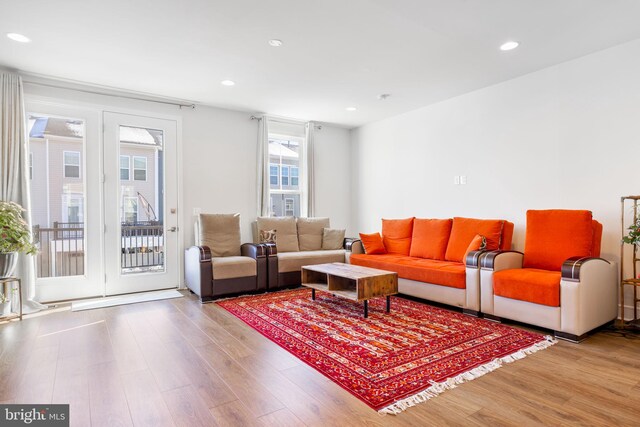 living room with hardwood / wood-style flooring