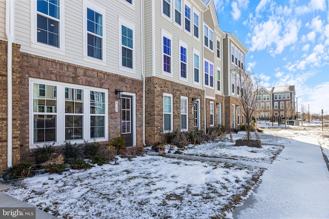 view of snow covered building