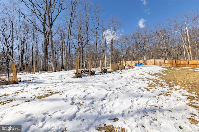 view of yard covered in snow