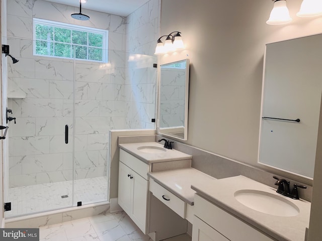 bathroom featuring vanity and walk in shower