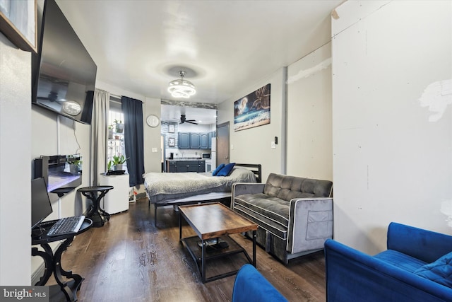 living room with dark wood-type flooring