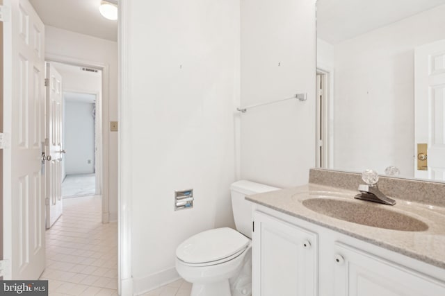 bathroom with toilet, tile patterned flooring, and vanity