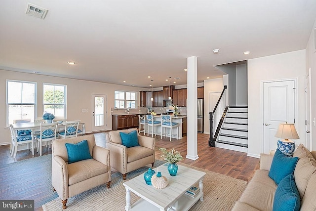 living room with light wood-type flooring