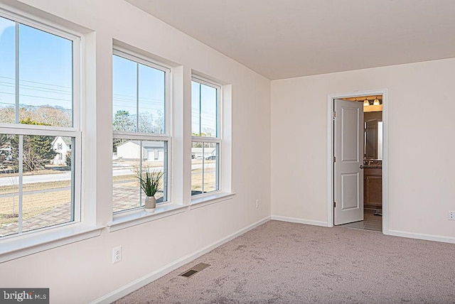 unfurnished room with a healthy amount of sunlight and carpet