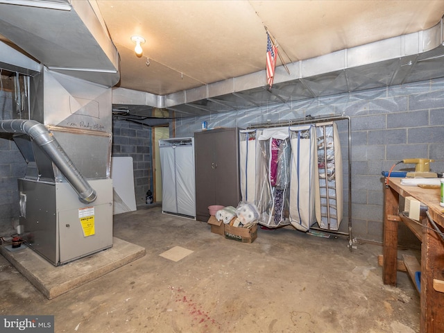 basement with heating unit