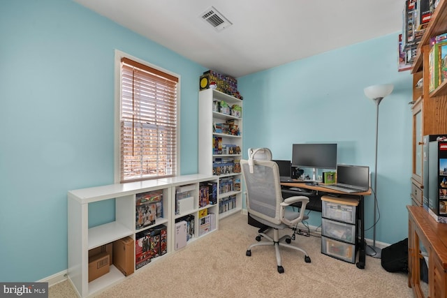 view of carpeted home office