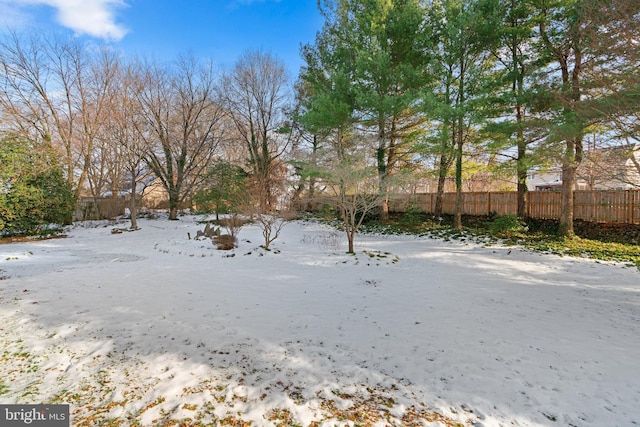 view of yard layered in snow