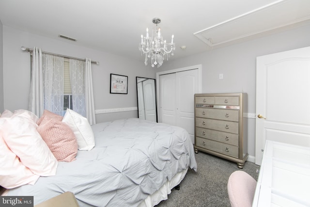 bedroom with a closet and carpet floors