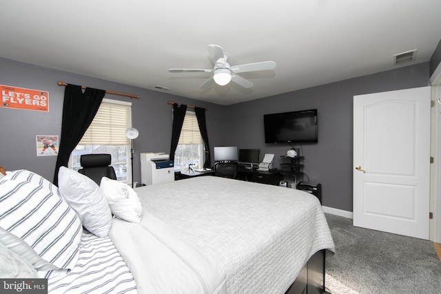 bedroom featuring ceiling fan and carpet flooring