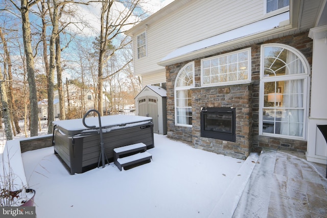 exterior space featuring a hot tub