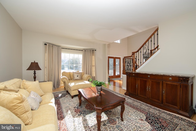 living room featuring french doors