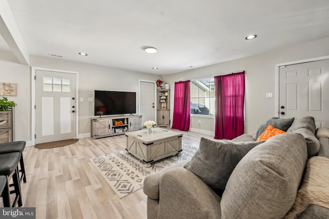 living room featuring light wood-type flooring