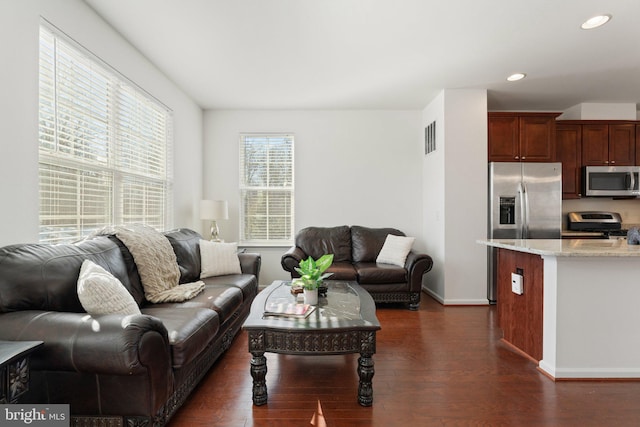 living room featuring dark hardwood / wood-style flooring