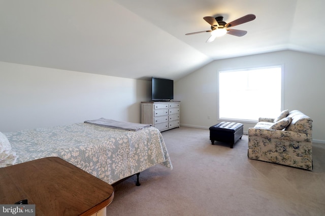 148 Gemstone Dr, Bellefonte, PA 16823 - bedroom featuring a ceiling fan, baseboards, lofted ceiling, and light colored carpet