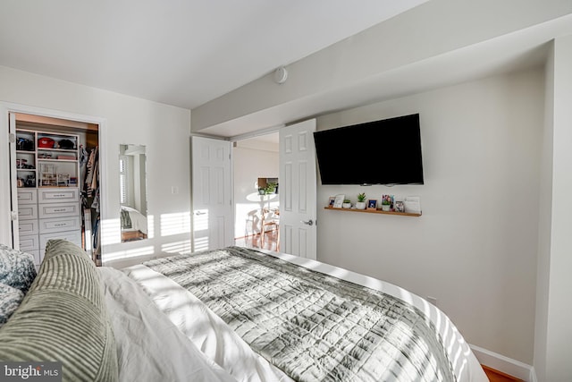 bedroom featuring a spacious closet, a closet, and baseboards