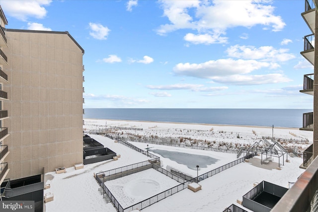 view of water feature featuring a view of the beach