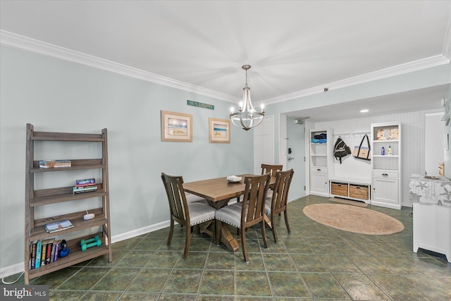 dining area featuring a notable chandelier and ornamental molding