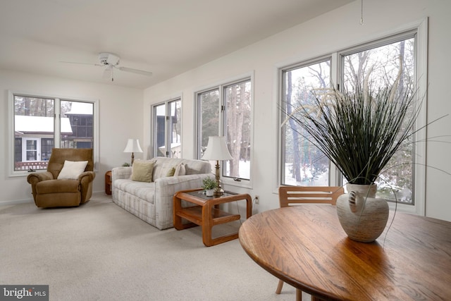 sunroom / solarium with ceiling fan